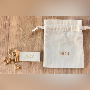 Dior Keychain Dustbag Holiday Ribbon Gold White Star Moon Bag Charm